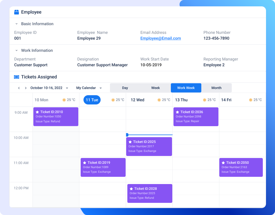 Database management calendar view