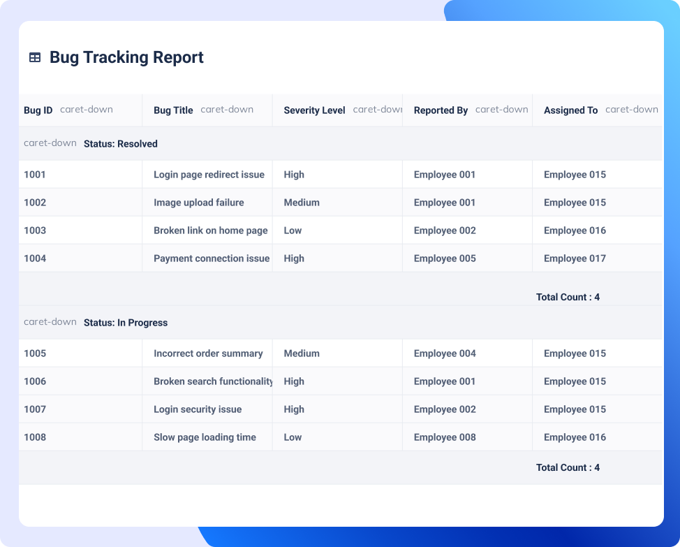 Bug Tracking reporting