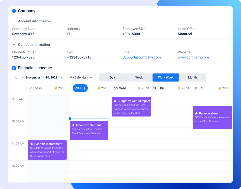 Calendar  finance management