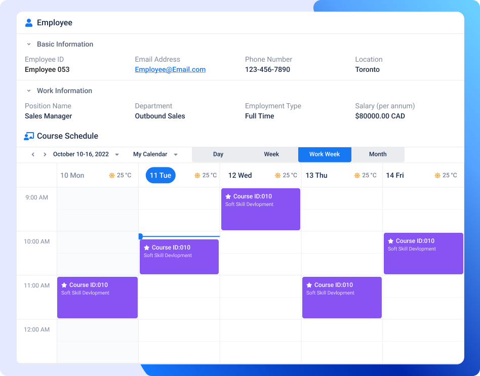 Calendar view of employee training management