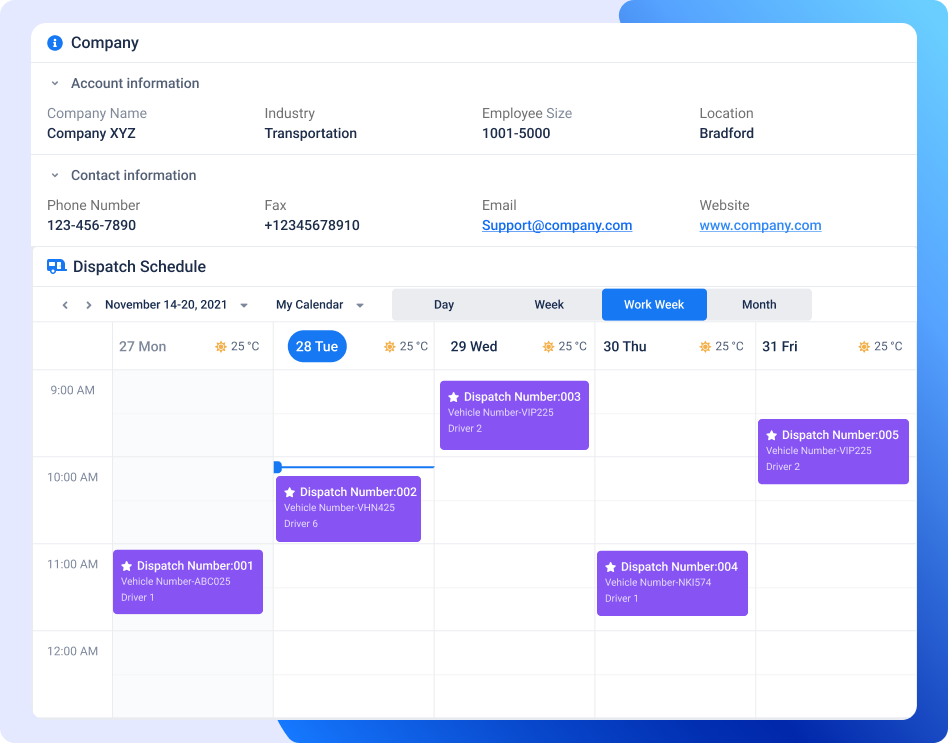 Transportation management calendar view