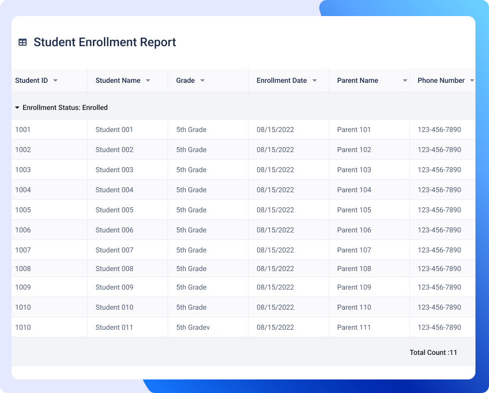 School Enrollment Management Reporting