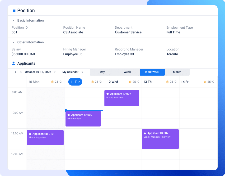 Calendar internal recruitment app