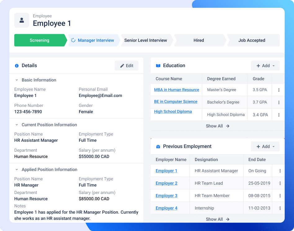 Overview internal recruitment management